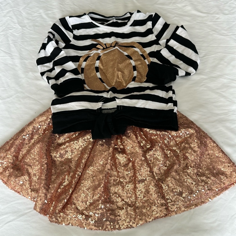 Pumpkin Glitter Shirt & Skirt Set